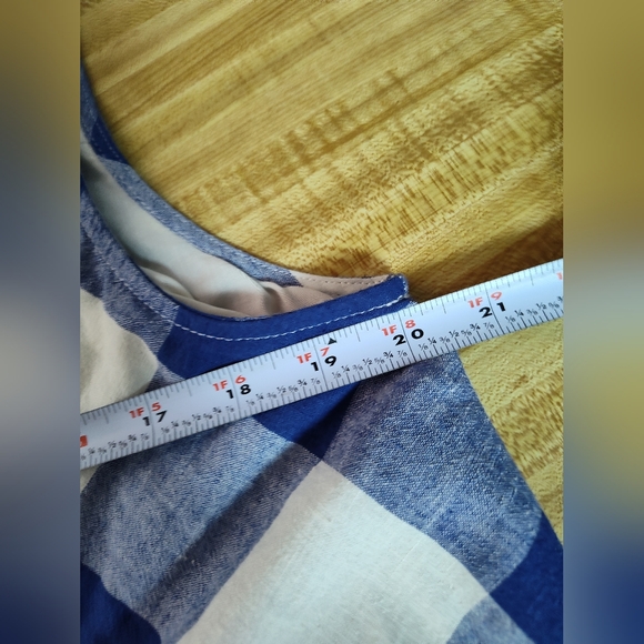 Anthropologie Maeve Belted  Gingham check Cotton Linen Asymmetrical Dress Lg EUC - Picture 9 of 12